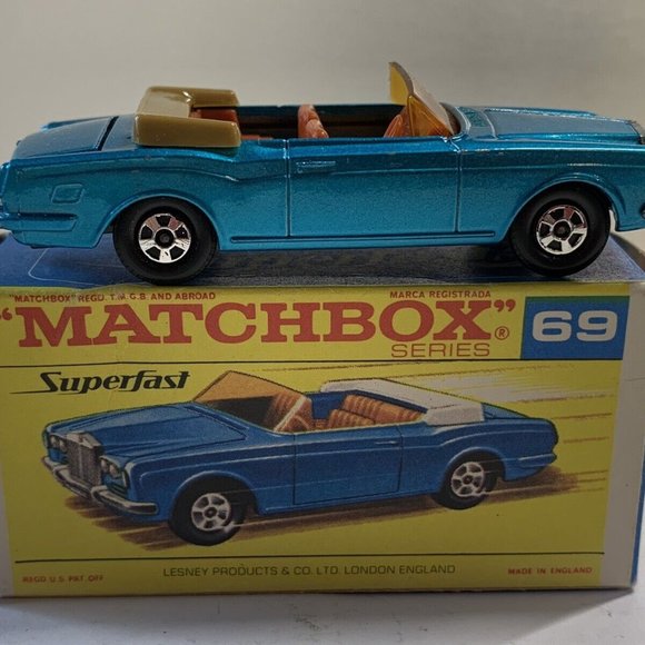 Nrmt Matchbox Lesney Superfast #69 Rolls Royce Shadow Car Metallic Blue Orig Box - Picture 1 of 4